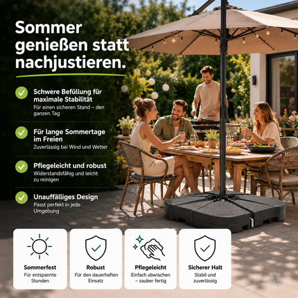 Befüllbare Schirmgewichte für einen Ampelschirm