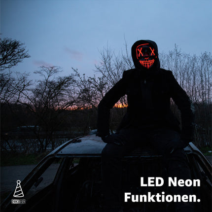 FASCHINFEVER LED Purge Maske rot - Kostümmaske steuerbar für Halloween, Fasching & Karneval als Kostüm für Herren & Damen