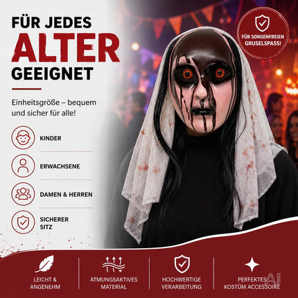 Horror Nonnen Maske – Gruselige Braut Halloween Kostüm Zubehör