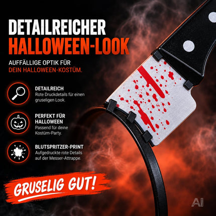 3 in 1 Halloween Horror Accessoire Set – Blutige Spritze, Messer & Schere – Grusel Zubehör für Halloween, Fasching & Kostüm