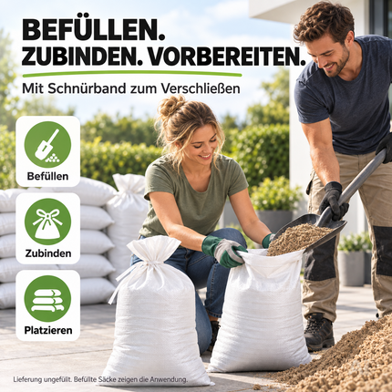 10x Sandsack 40x60 cm zum Wasserschutz bei Hochwasser - Hochwasserschutz mit Schnürband - Sack & Gewebesack ungefüllt