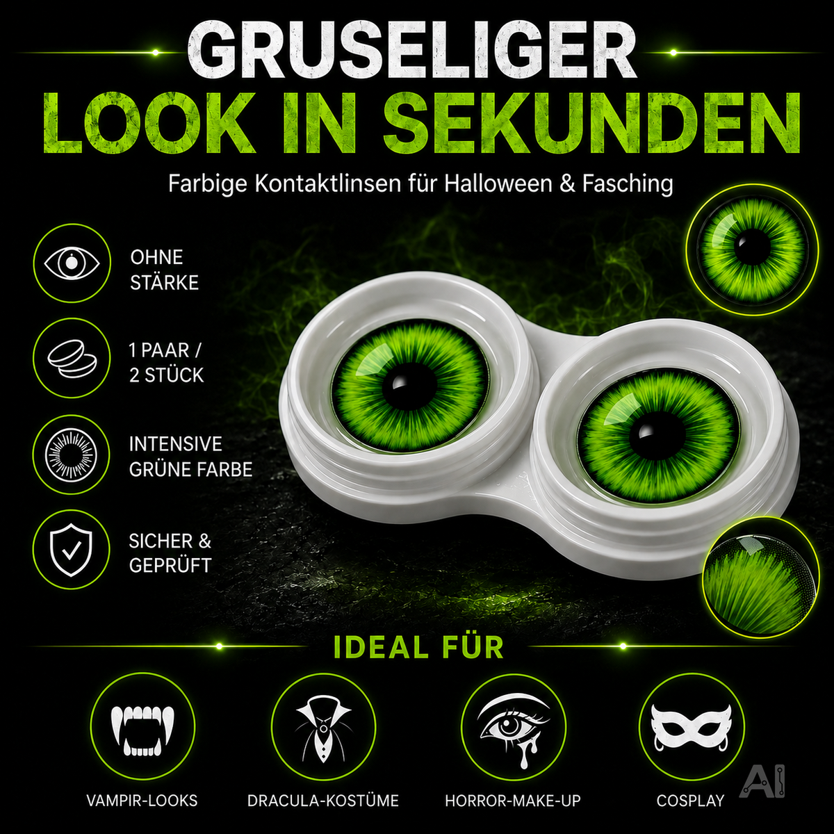 Grüne Halloween-Kontaktlinsen ohne Stärke