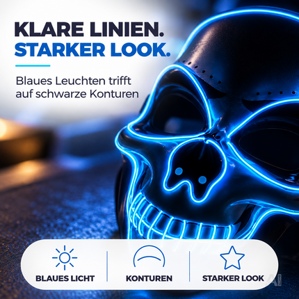 LED Halloween Totenkopf Maske im Purge-Stil, steuerbare Leuchtmaske für Herren & Damen, Kostüm-Accessoire für Fasching & Karneval (LED Totenkopf - Blau)