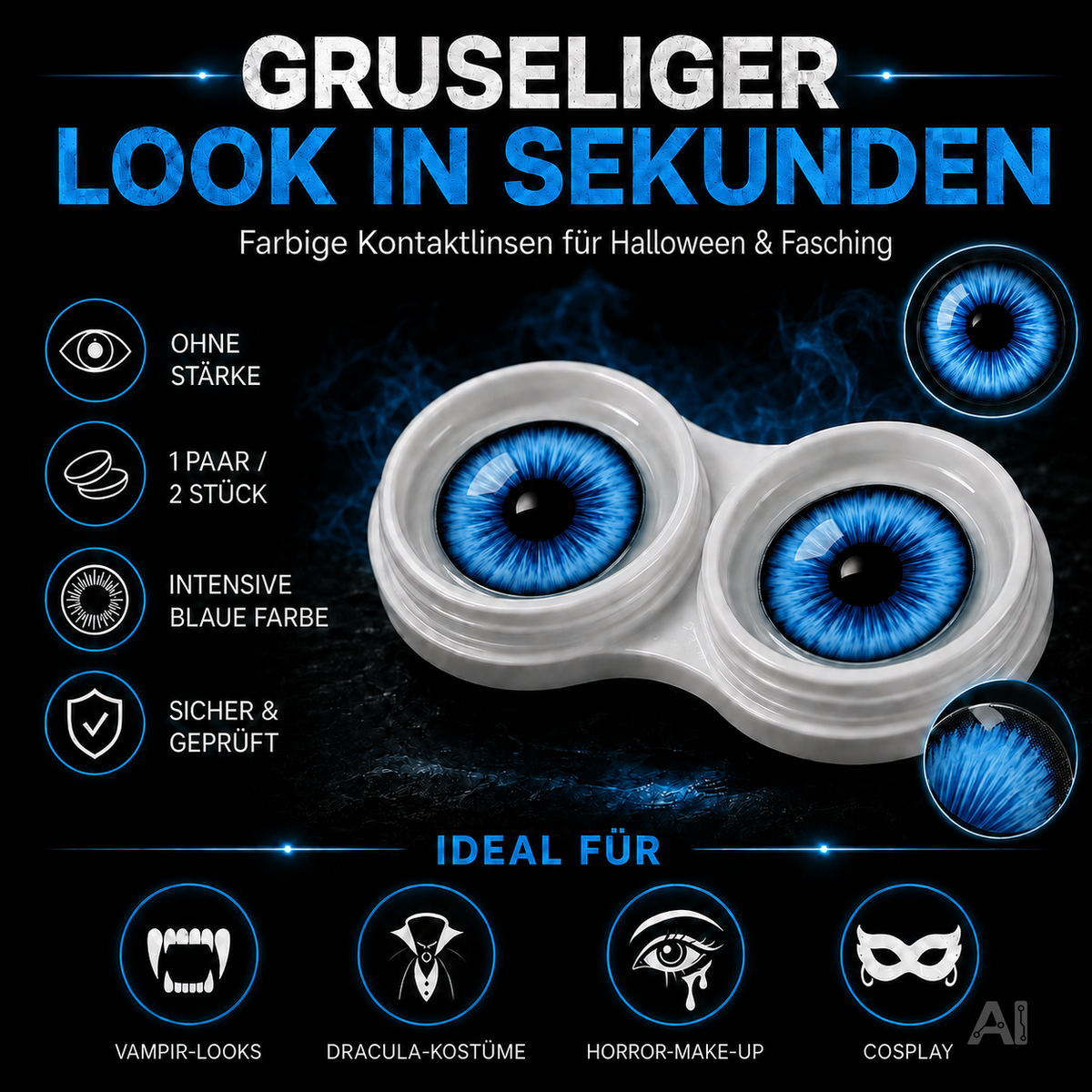 Blaue Halloween-Kontaktlinsen ohne Stärke