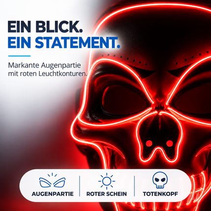 LED Halloween Totenkopf Maske im Purge-Stil, steuerbare Leuchtmaske für Herren & Damen, Kostüm-Accessoire für Fasching & Karneval (LED Totenkopf - Rot)