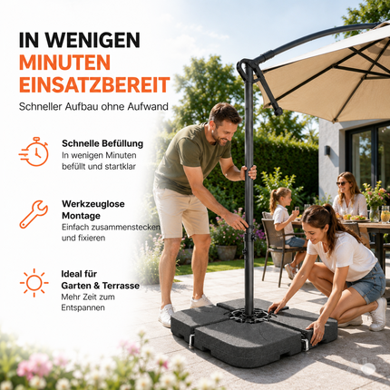 Befüllbare Schirmgewichte für einen Ampelschirm