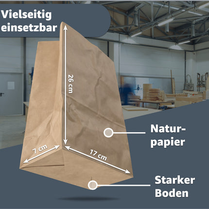 50x braune Beutel 260 x 170 mm Kraftpapiertüten Geschenktüten Kraftpapier als DIY Adventskalender