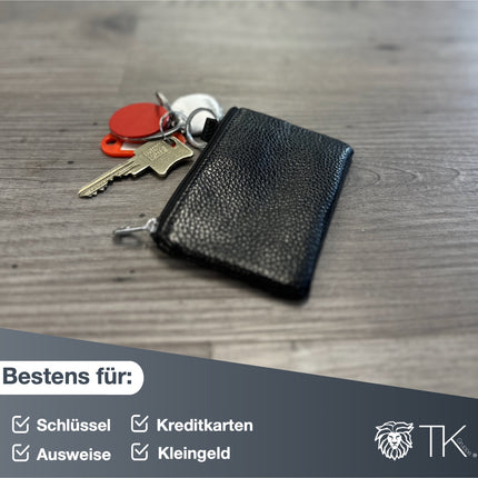 Schlüsseltasche - schwarz Schlüsselmäppchen mit Reißverschluss - Tasche & Etui für Schlüssel & Autoschlüssel - Schlüsselbeutel mit Leder Optik