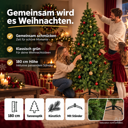 Weihnachtsbaum künstlich 180 cm grün - täuschend echt & naturgetreuer Premium Tannenbaum (PREMIUM)