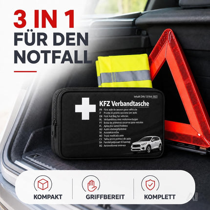 3 in 1 Set Auto Erste Hilfe Kit - KFZ-Verbandskasten, Warnweste, Warndreieck – Detailansicht 3