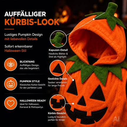 Kinder Kürbis Kostüm ab 3 Jahren – Halloween Set mit Tragetasche