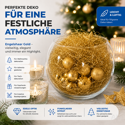 Goldfarbenes Engelshaar – in einem dekorierten Glas