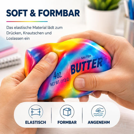 Butter Squishy - Antistress Margarine Quetsch zur effetkiven Ablenkung im Büro, Schule, Alltag Butter (Rainbow)