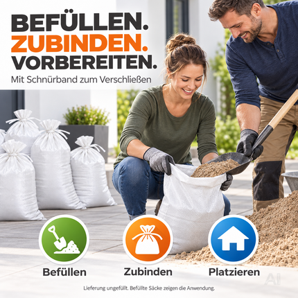 10x Sandsack bei Hochwasser - Hochwasserschutz mit Schnürband - 40x60 cm Sack & Gewebesack zum Wasserschutz ungefüllt