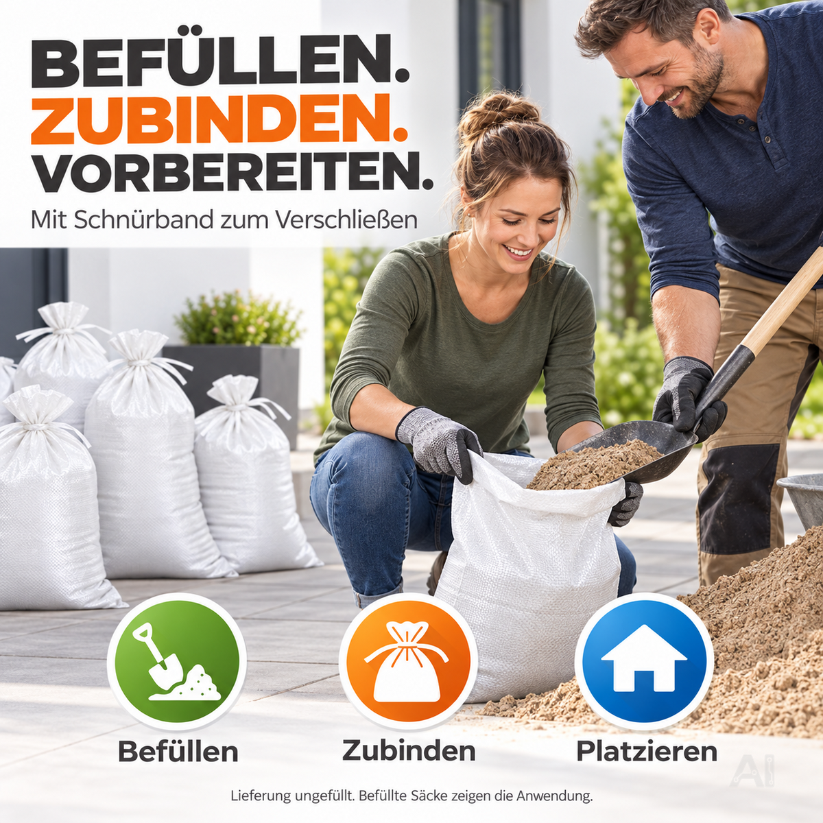 10x Sandsack bei Hochwasser - Hochwasserschutz mit Schnürband - 40x60 cm Sack & Gewebesack zum Wasserschutz ungefüllt