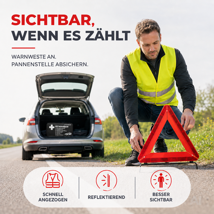3 in 1 Set Auto Erste Hilfe Kit 2026 - KFZ-Verbandskasten, Warnweste & Pannenset – Detailansicht 3