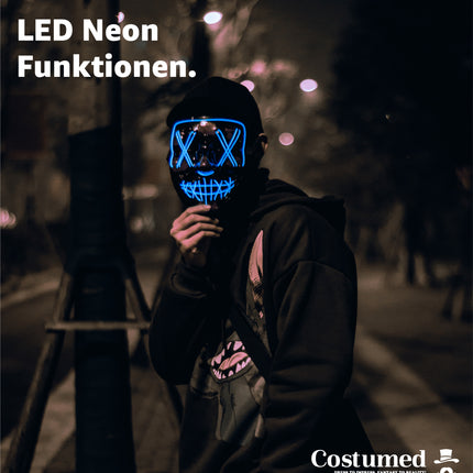Halloween Maske Purge LED blau - Kostümmaske steuerbar für Halloween, Fasching & Karneval als Kostüm & Verleidung für Herren & Damen