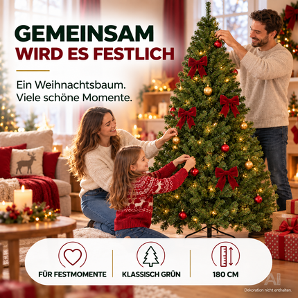 Tannenbaum künstlich 180 cm - Weihnachtsbaum grün - naturgetreue Nordmanntanne - täuschend echt mit Ständer