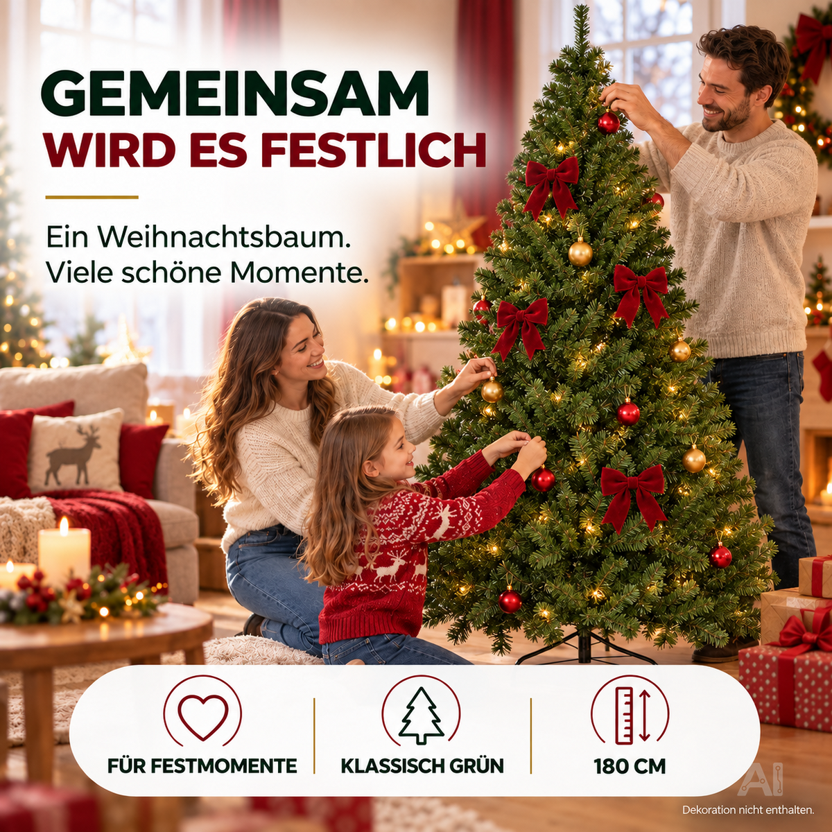 Tannenbaum künstlich 180 cm - Weihnachtsbaum grün - naturgetreue Nordmanntanne - täuschend echt mit Ständer