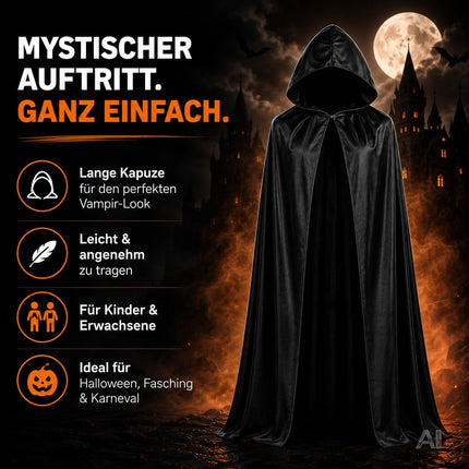 Zauberer Kostüm Erwachsene – Schwarzer Halloween Umhang