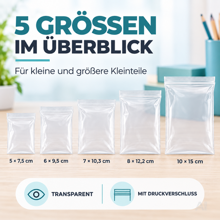 500x Druckverschlussbeutel Zip Set - reißfest & transparent Plastikbeutel Plastiktüten