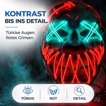 LED Halloween Clown Maske im Purge-Stil, steuerbare Leuchtmaske mit leuchtendem Gesicht für Herren & Damen, Kostüm-Accessoire für Fasching & Karneval (LED Horror Clown)