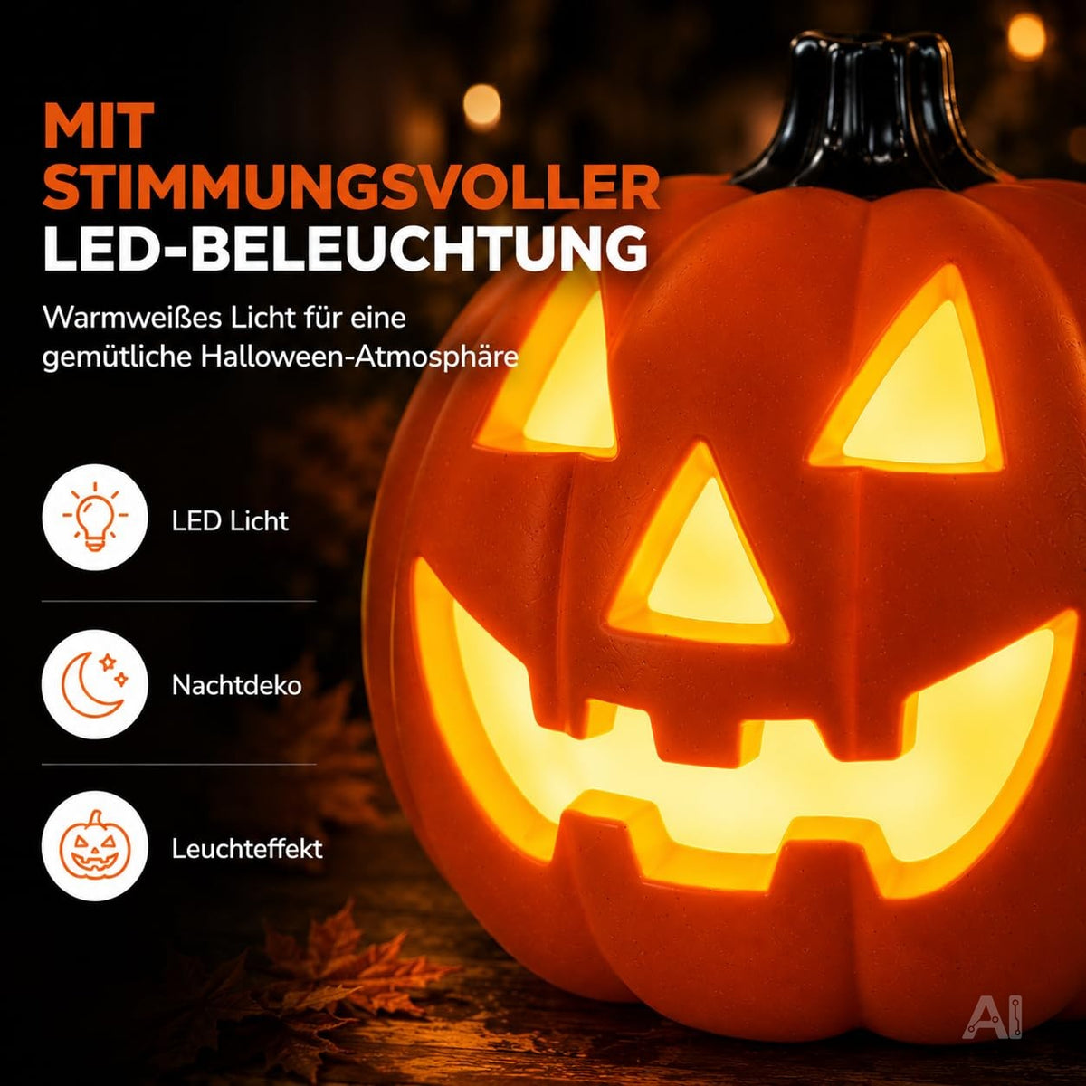 Beleuchteter Halloween-Kürbis – Nahaufnahme des leuchtenden Gesichts
