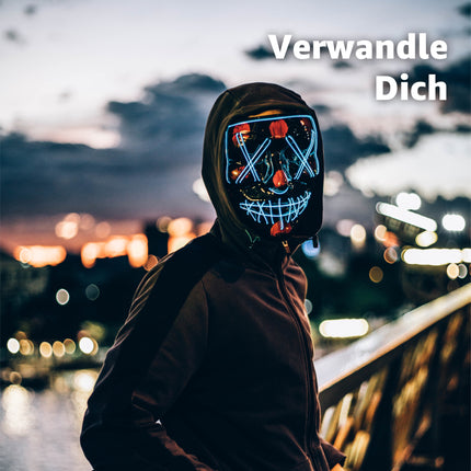 LED Grusel blau Maske - wie aus Purge steuerbar, Gesicht leuchtend, für Halloween, Fasching & Karneval