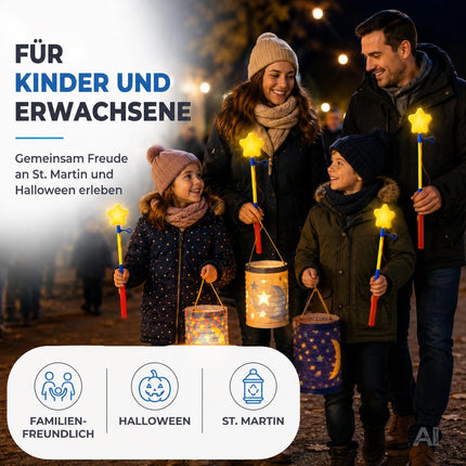 Elektrischer Laternenstab Stern – heller Laternenstab mit Haken für St. Martin, Halloween & Laternenumzug – für AA Batterien