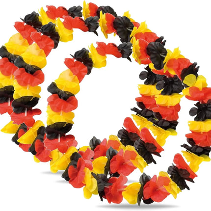 3er Blumenkette Fanartikel Deutschland EM 2024 – extra lang - Hawaiikette in schwarz, rot, gold für Fußballpartys & Deko zur Europameisterschaft