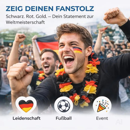 3er Blumenkette Fanartikel Deutschland WM 2026 – extra lang - Hawaiikette in schwarz, rot, gold für Fußballpartys & Deko zur Weltmeisterschaft
