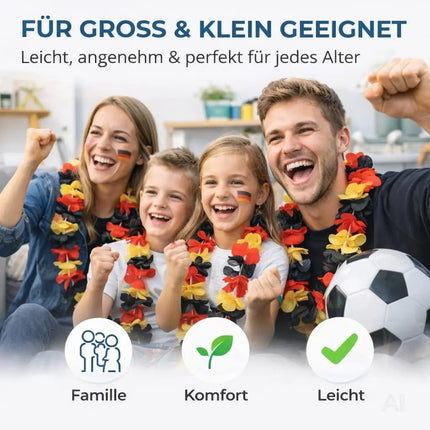 3er Blumenkette Fanartikel Deutschland WM 2026 – extra lang - Hawaiikette in schwarz, rot, gold für Fußballpartys & Deko zur Weltmeisterschaft