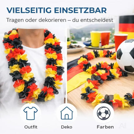 3er Blumenkette Fanartikel Deutschland WM 2026 – extra lang - Hawaiikette in schwarz, rot, gold für Fußballpartys & Deko zur Weltmeisterschaft