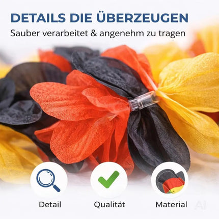 3er Blumenkette Fanartikel Deutschland WM 2026 – extra lang - Hawaiikette in schwarz, rot, gold für Fußballpartys & Deko zur Weltmeisterschaft
