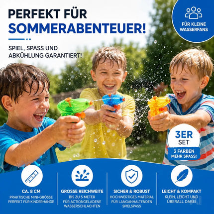 3er Mini Wasserpistolen Set - ca. 8 cm mit großer Reichweite Wasserspritzpistole Spritzpistole klein mini für Kinder