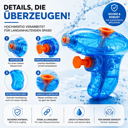 3er Mini Wasserpistolen Set - ca. 8 cm mit großer Reichweite Wasserspritzpistole Spritzpistole klein mini für Kinder