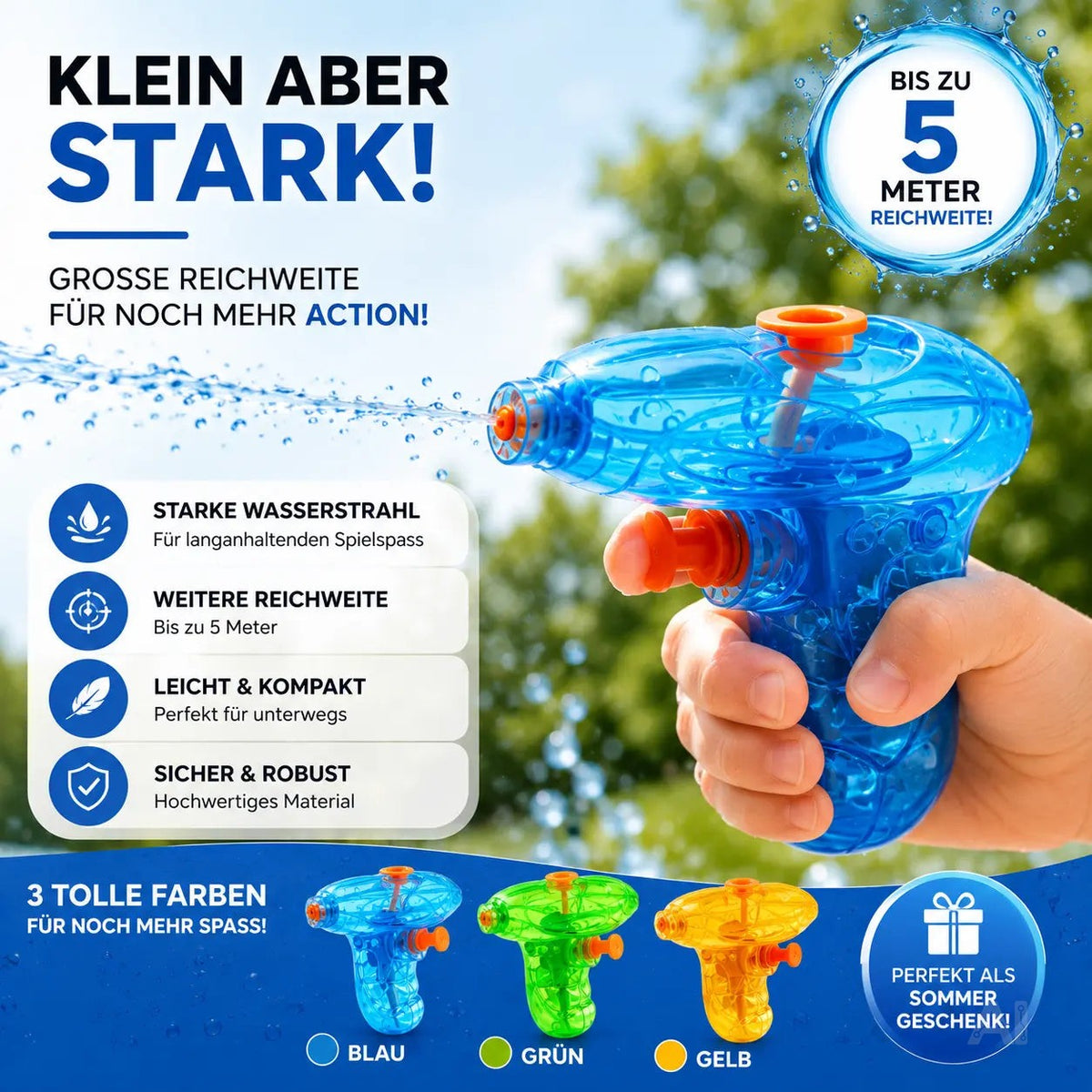 3er Mini Wasserpistolen Set - ca. 8 cm mit großer Reichweite Wasserspritzpistole Spritzpistole – Detailansicht 6