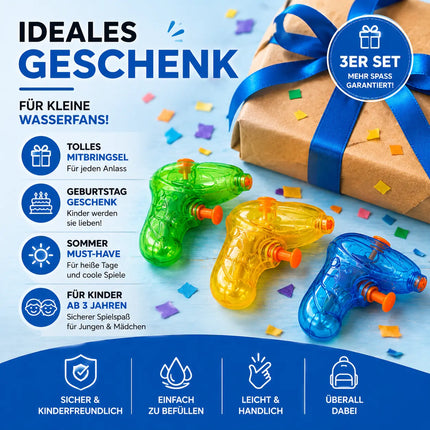 3er Mini Wasserpistolen Set - ca. 8 cm mit großer Reichweite Wasserspritzpistole Spritzpistole klein mini für Kinder
