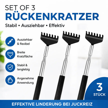 3er Rückenkratzer Set - Stabil & ausziehbar mit breiter Kratzfläche