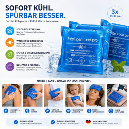 3er Set Kühlpacks Kühlpads - MADE IN GERMANY - 15x15 cm - Blau – Detailansicht 6