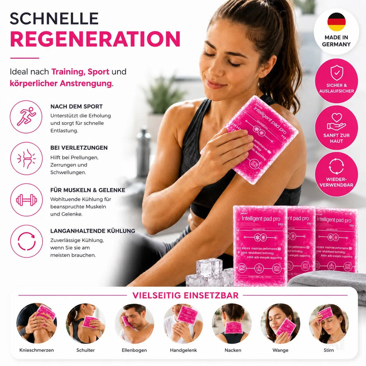 3er Set Kühlpacks Kühlpads - MADE IN GERMANY - 15x15 cm - Pink