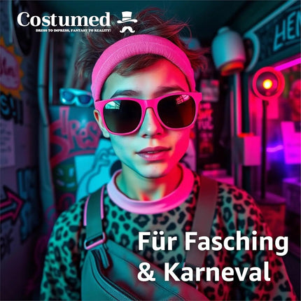 3er Set Schweißband 80er 90er - Fasching & Karneval pink mit Stirnband - als Accessoire Vokuhila Kostüm zu Retro neon 80er 90er Outfit