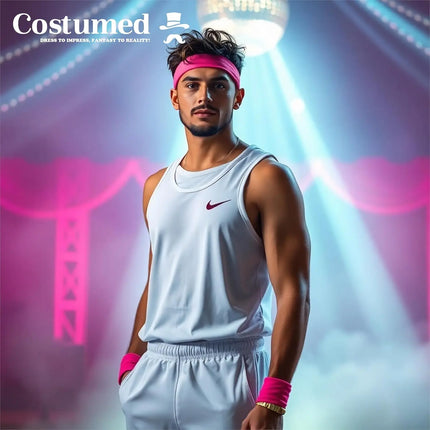 3er Set Schweißband 80er 90er - Fasching & Karneval pink mit Stirnband - als Accessoire Vokuhila Kostüm zu Retro neon 80er 90er Outfit