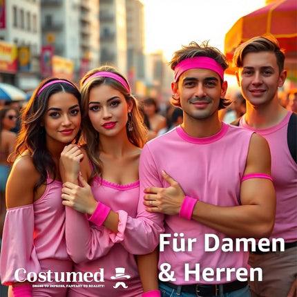 3er Set Schweißband 80er 90er - Fasching & Karneval pink mit Stirnband - als Accessoire Vokuhila Kostüm zu Retro neon 80er 90er Outfit