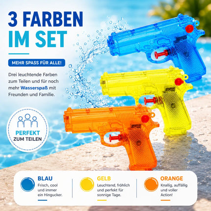 3er Wasserpistolen Set - ca. 12 cm mit großer Reichweite
