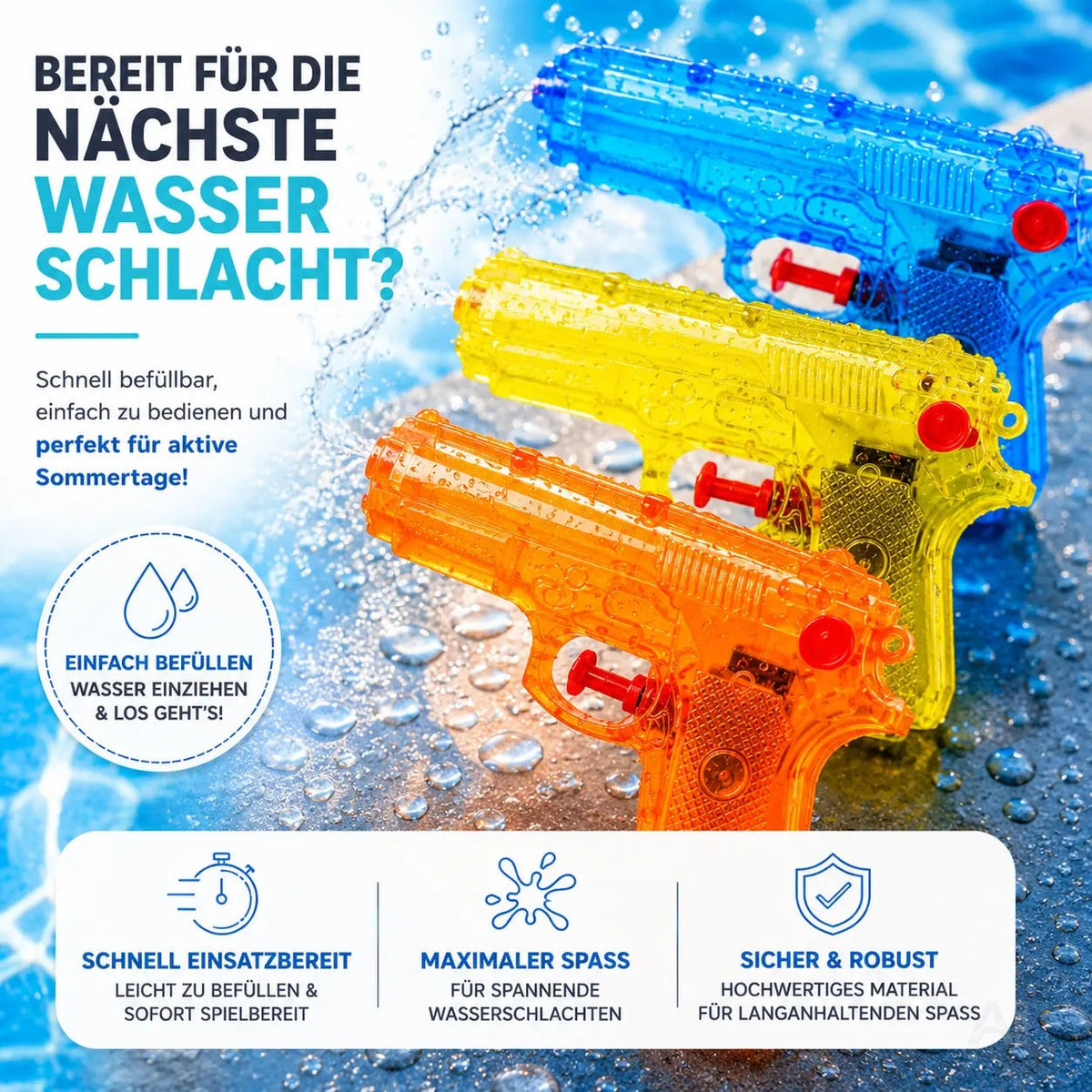 3er Wasserpistolen Set - ca. 12 cm mit großer Reichweite – Detailansicht 6