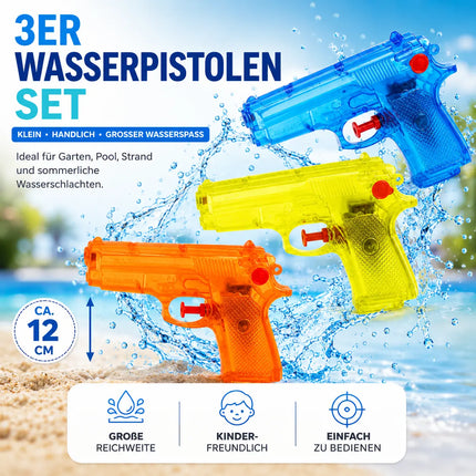 3er Wasserpistolen Set - ca. 12 cm mit großer Reichweite