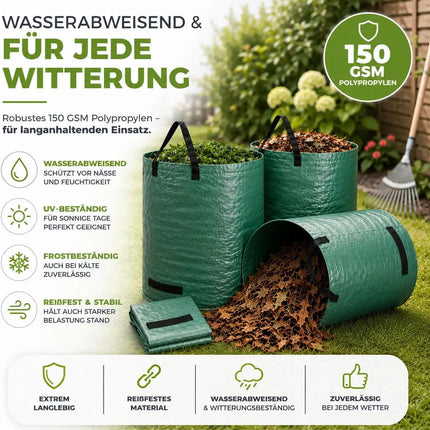 3x 120 Liter Gartenabfallsack groß & reißfest – 150 GSM Laubsack aus Polypropylen – Gartensack für Laub, Rasenschnitt & Grünschnitt (3x 120 Liter)