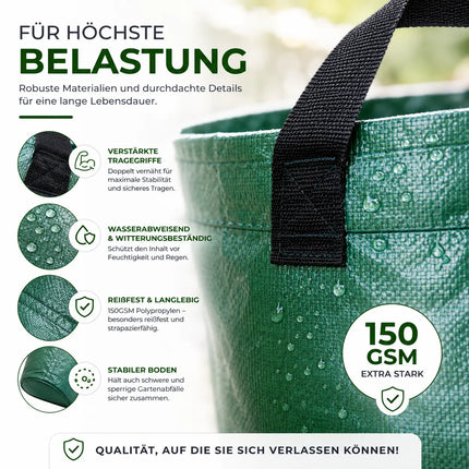3x 272 Liter Gartenabfallsack groß & reißfest – 150 GSM Laubsack aus Polypropylen – Gartensack für Laub, Rasenschnitt & Grünschnitt (3x 272 Liter)
