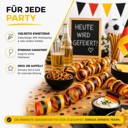 3x Deutschland Luftschlangen Schwarz Rot Gelb – Partydeko zur Fußball WM 2026 & Weltmeisterschaft